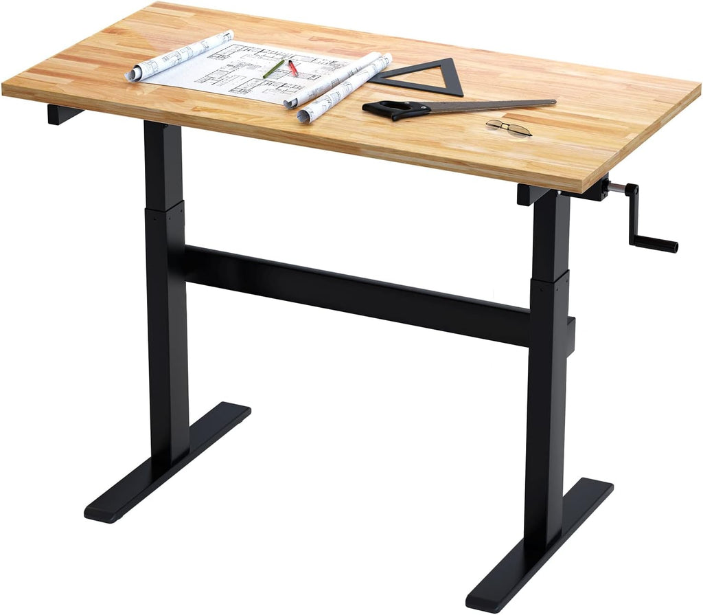 Height-Adjustable Work Table with Crank Handle, 500-lb Capacity Rubberwood Top T98598