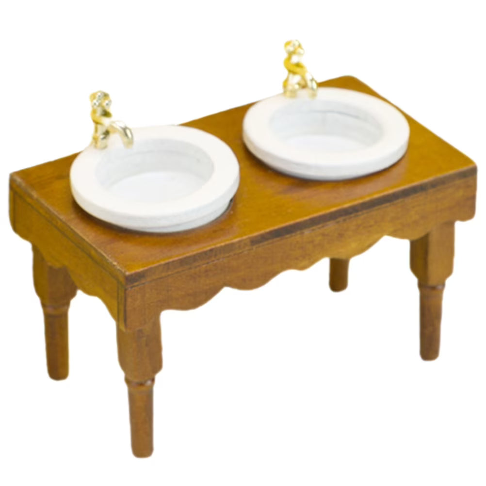 Walnut Double Basin Wash Sink Dollhouse Furniture R976697