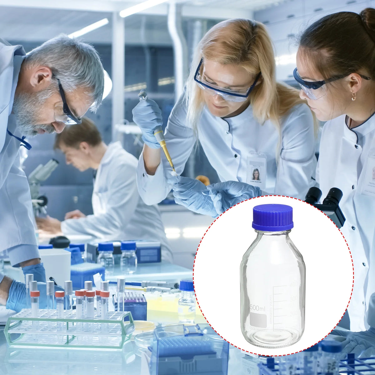 500mL Clear Graduated Glass Storage Bottle Blue Cap 2 Pack C638385