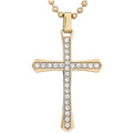 CZ Stainless Steel Gold-Tone Cross Pendant, 24" Chain M547