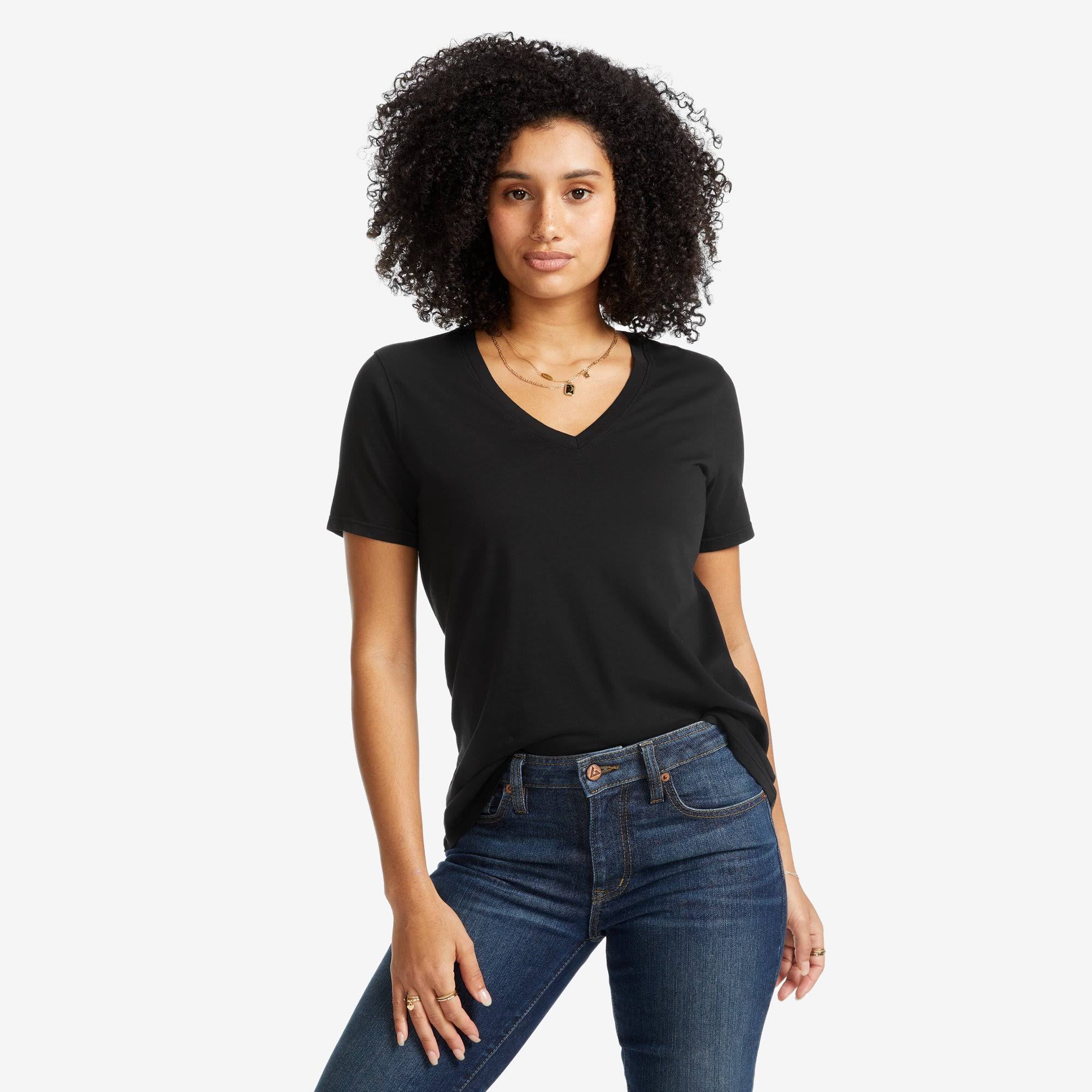 Black Cotton V-Neck T F820104