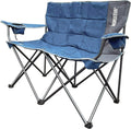 Heavy Duty Double Outdoor Folding Camping Chair with Bottle Opener, Ocean Blue and Charcoal E179553
