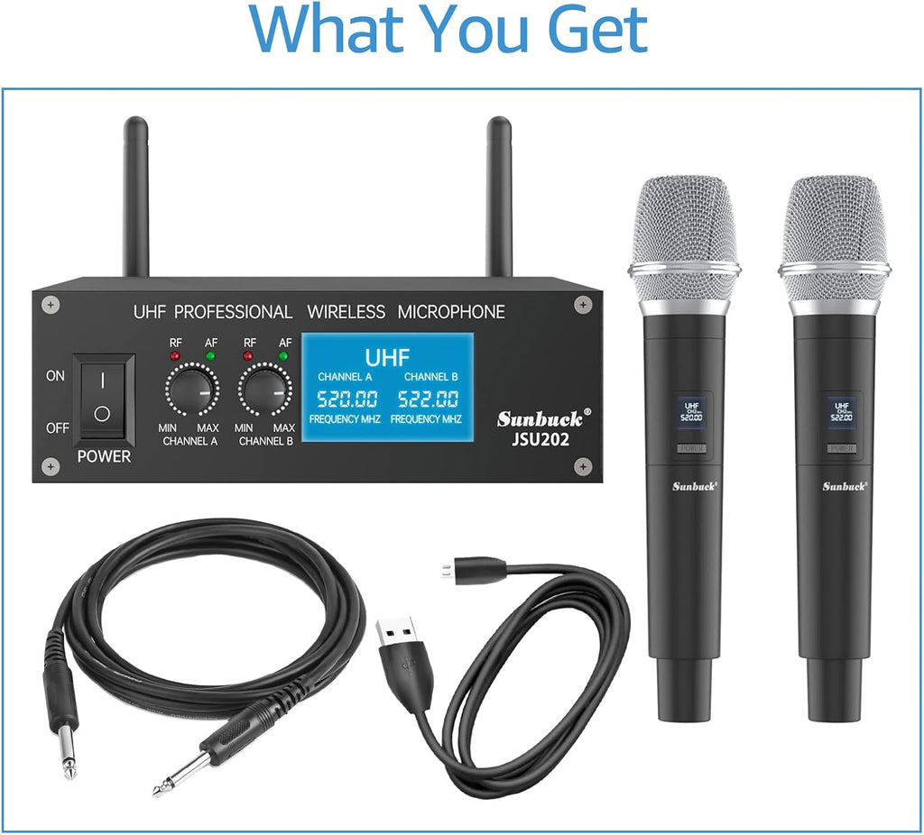Portable Wireless UHF Karaoke Microphone with 2 Handheld Mics, 280ft Range, Pack of 2 T6052