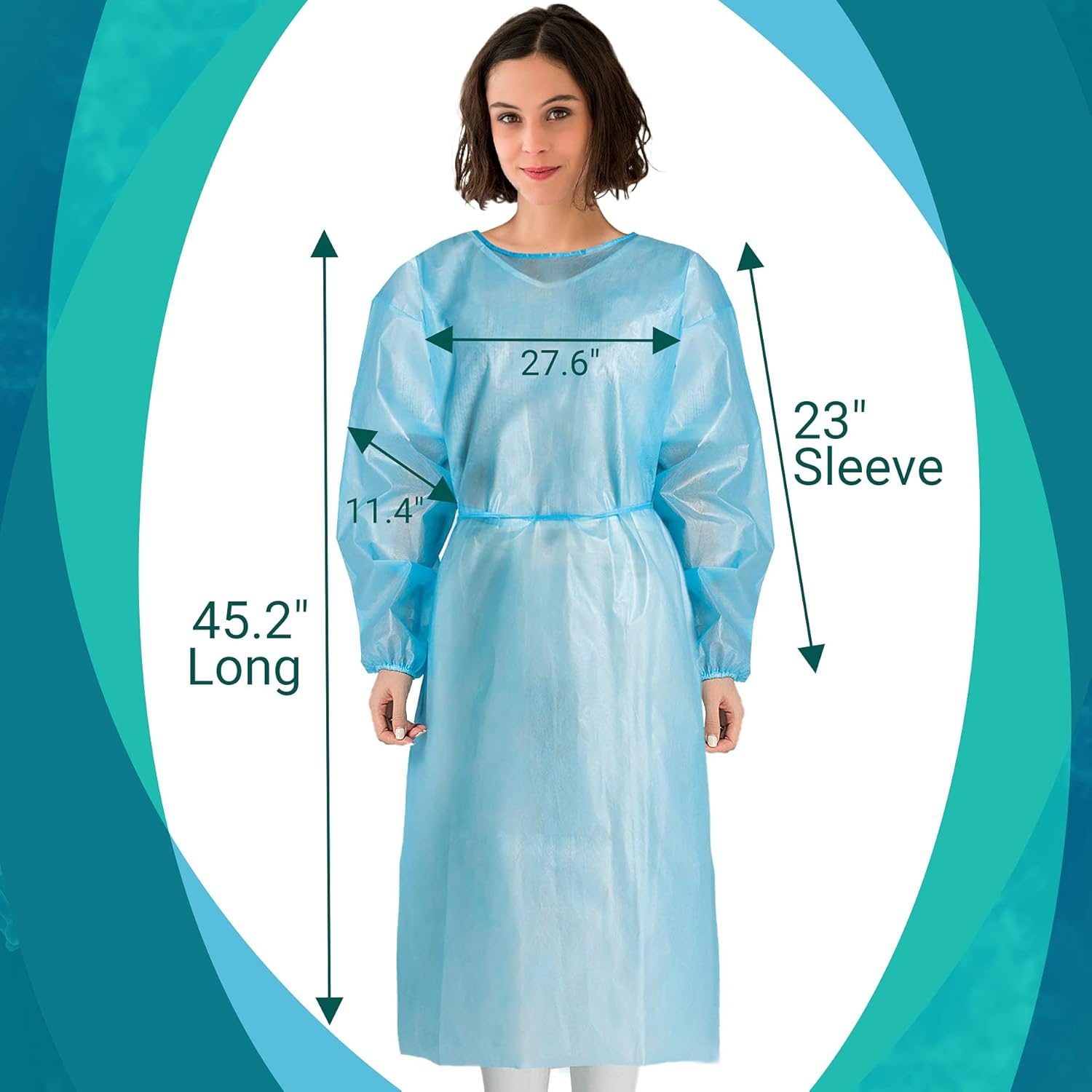 100 Pack Disposable Isolation Gowns Blue Level 2 SMS 40gsm Non-Woven Material G6241