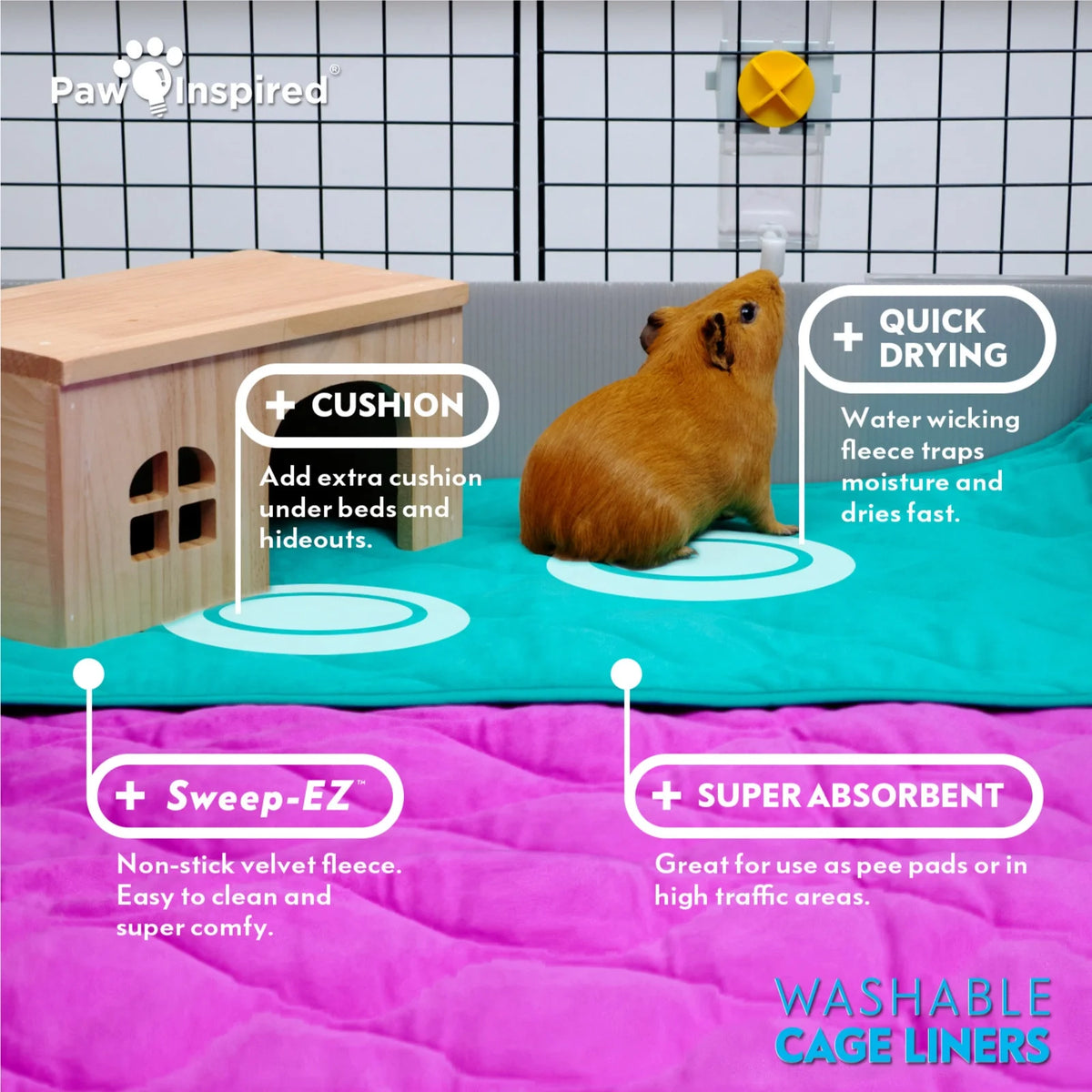 2ct Washable Fleece Guinea Pig Cage Liners with Waterproof Bottom L946426