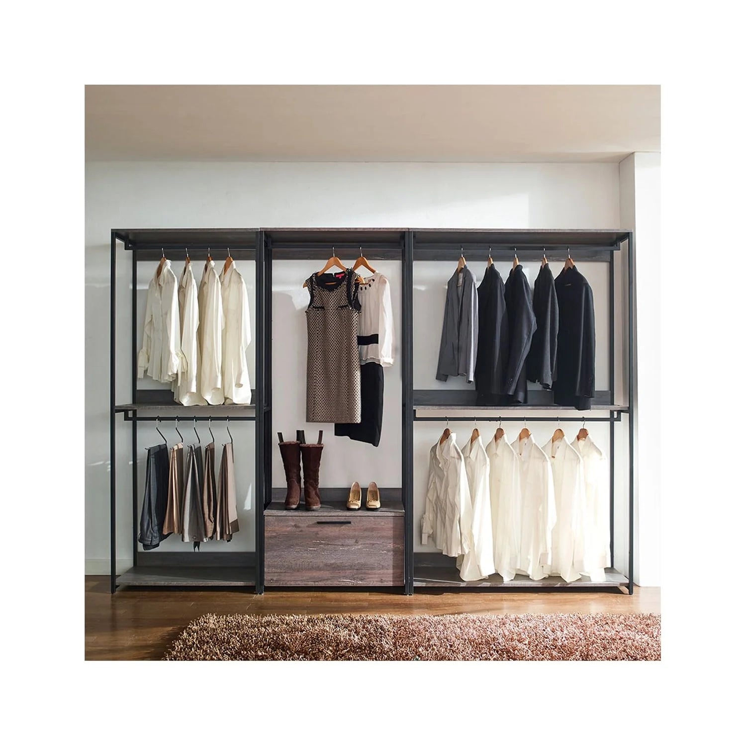 Rustic Gray Wood Walk-in Closet Organizer with Shelf W34786
