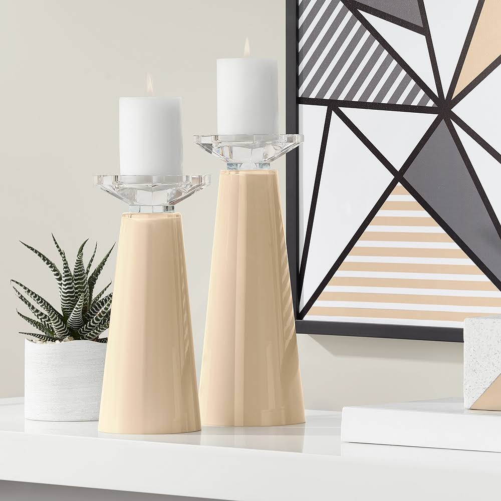 Tan Glass Pillar Candle Holders Set of 2 N774764