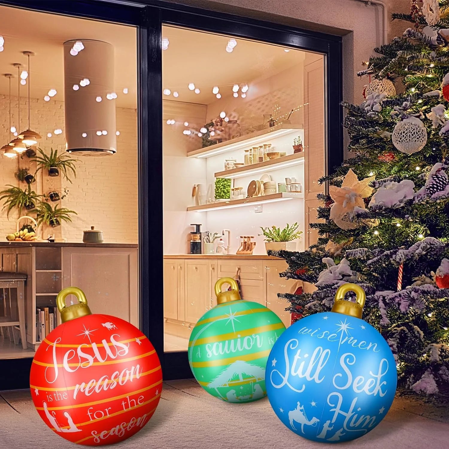 3 Pcs 24 Inch Giant Inflatable Christmas Ball PVC Outdoor Decorations K74759