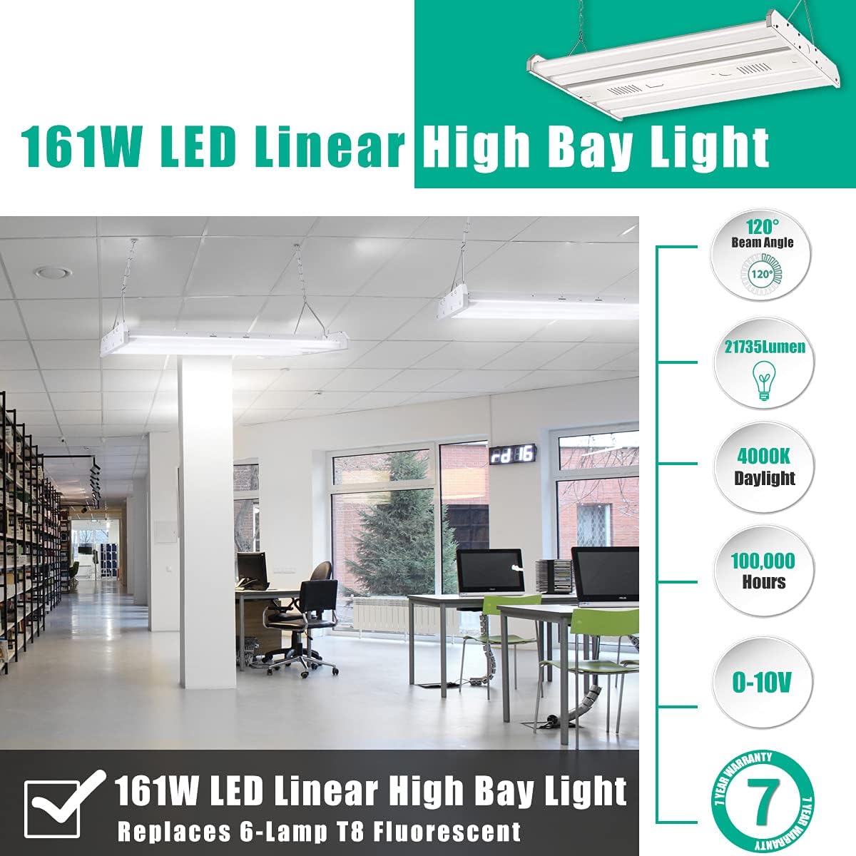 LED Shop Light High Bay 2FT 161W 21735LM Linear Hanging Light 4000K Daylight M31125