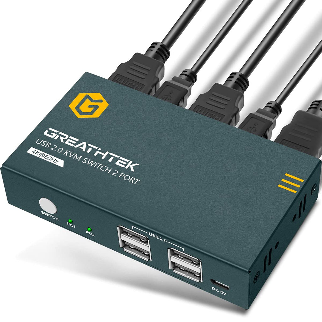 KVM Switch HDMI Dual Monitor 2 Port, UHD 4K@60Hz, with Cables I400989