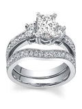 Three Stone Diamond Bridal Set 1 Carat Princess Cut Diamond 10k Gold P15891