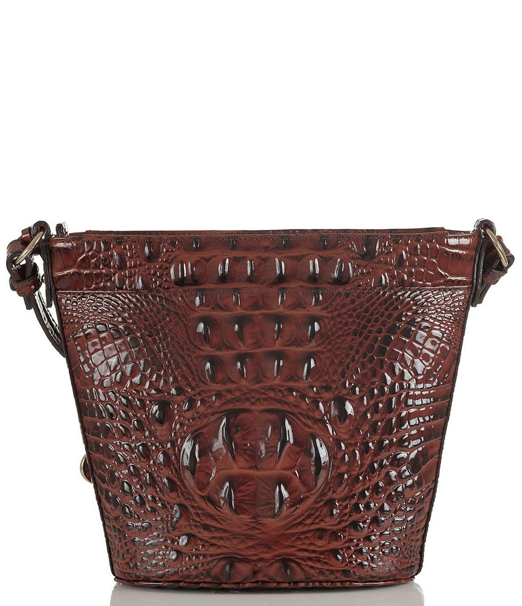 Pecan/Gold Embossed Leather Mini Crossbody P4492