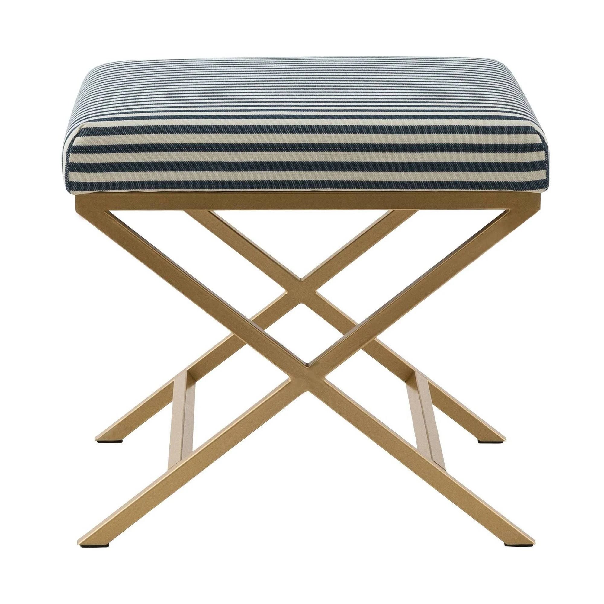 Navy Striped Square Ottoman N7401