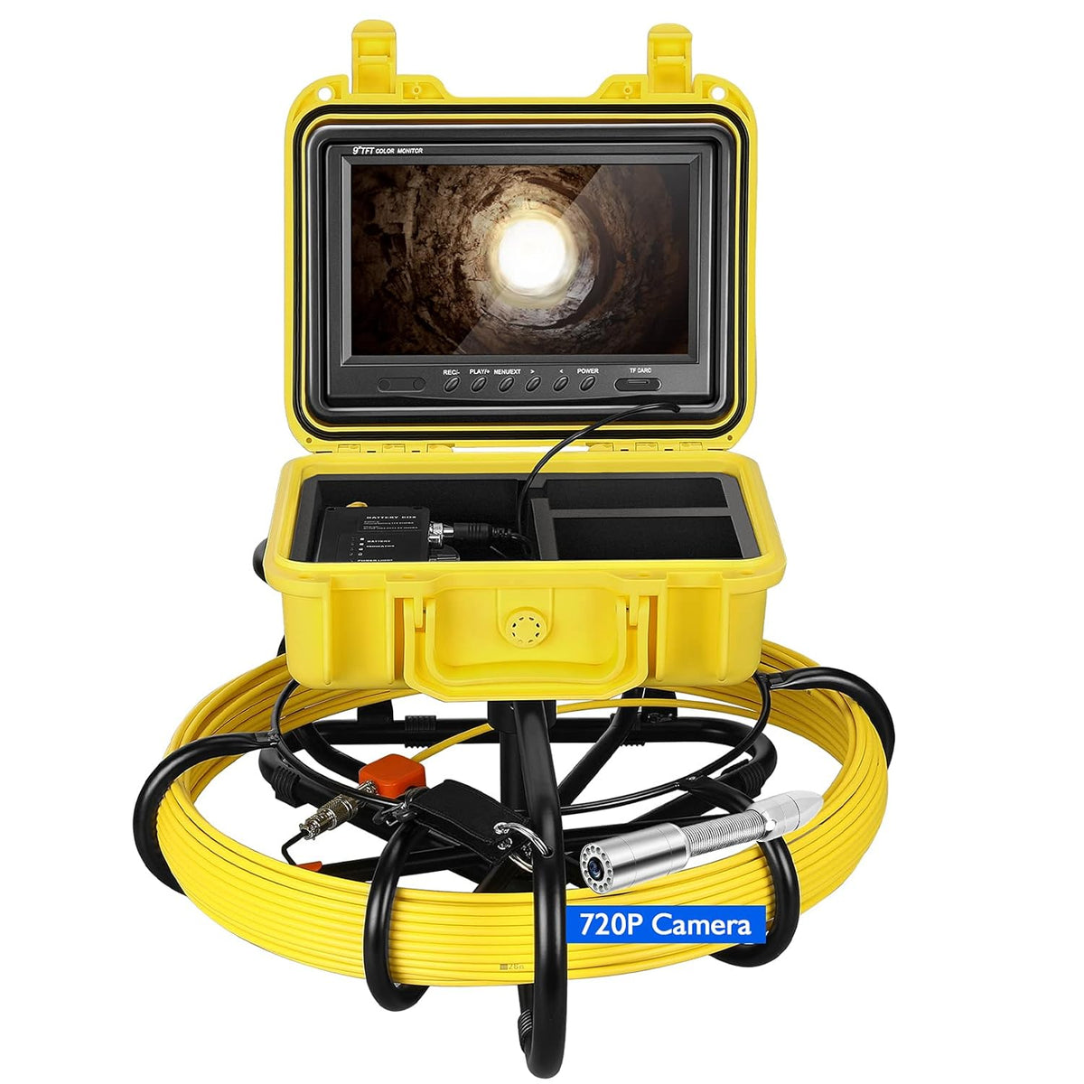 Sewer Inspection Camera 100ft with 512Hz Sonde Transmitter and Self Leveling Camera, 9 inch Screen I162