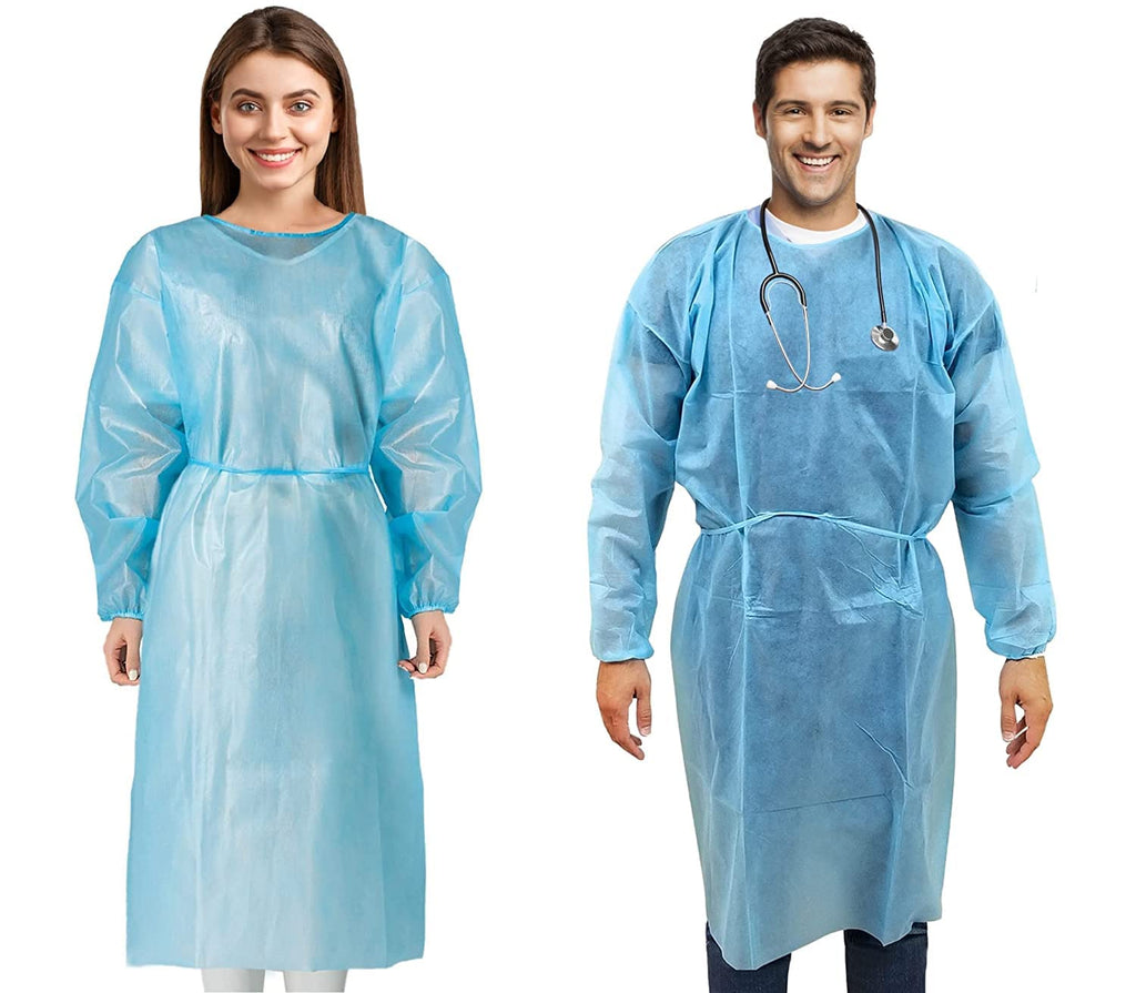100 Pack Disposable Isolation Gowns Blue Level 2 SMS 40gsm Non-Woven Material G6241