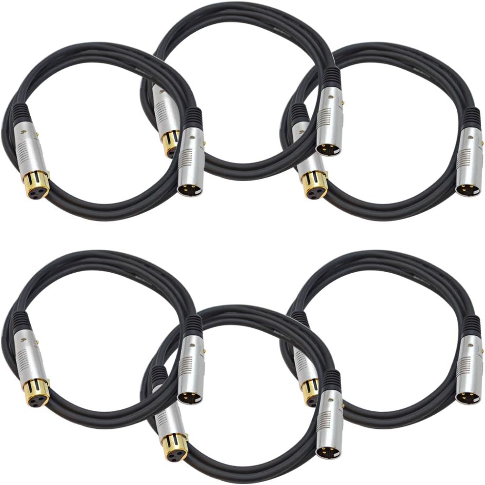 6 Pack 6 Foot Gold Plated Orange XLR Microphone Cable R49635