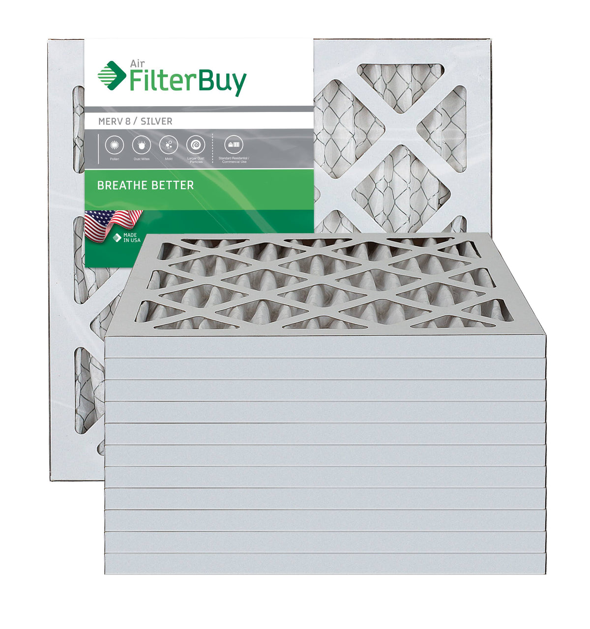 Silver MERV 8 14x14x1 Pleated AC Furnace Air Filter, Pack of 12 Y857301