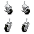 Set of 4 Black Polyurethane Swivel Threaded Stem Casters with 3 inch x 1.25 inch Wheels and 3/8 inch Stems H6330