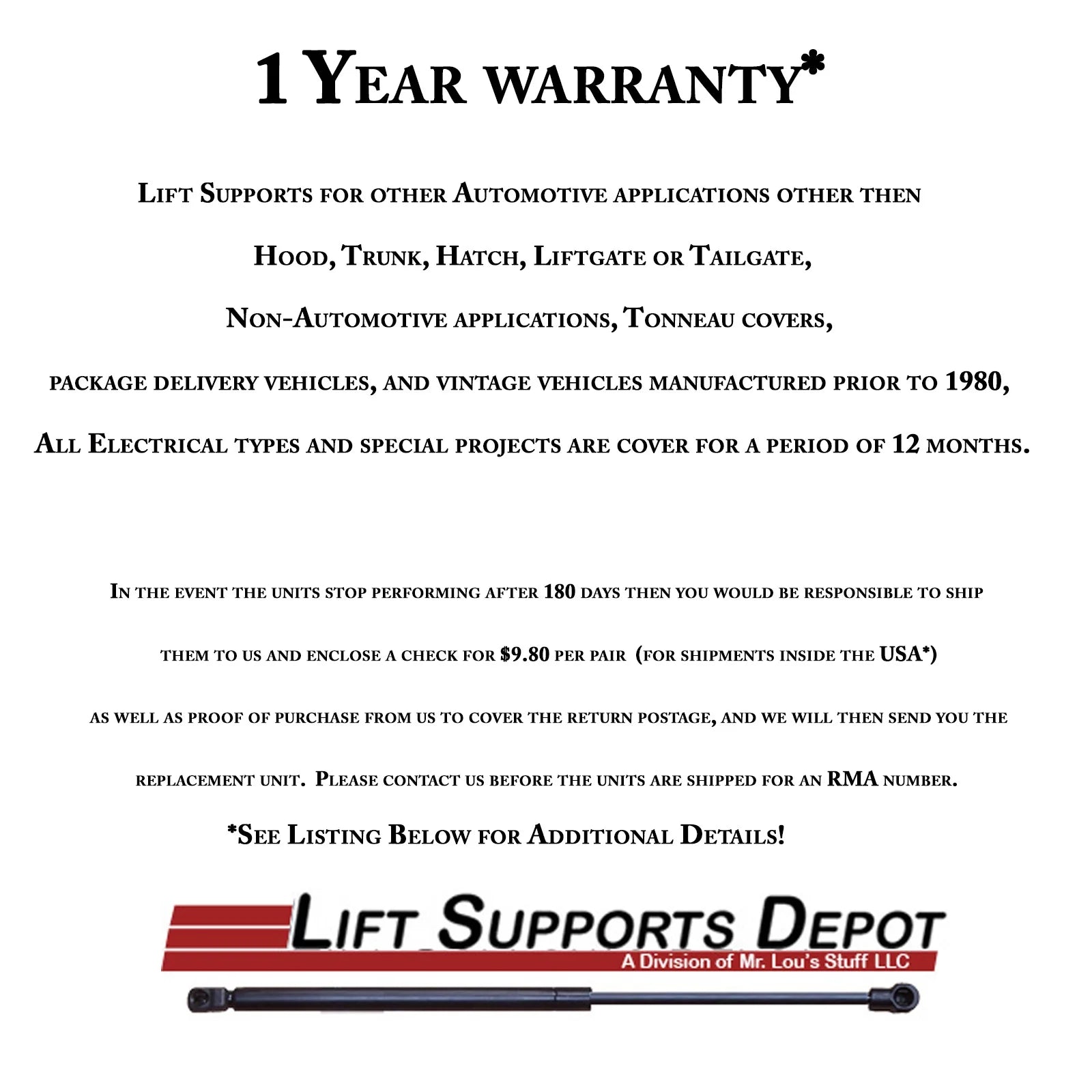 Qty 2 10Mm Nylon End Lift Supports 11" Extended 60Lbs. Gas Shock J16977