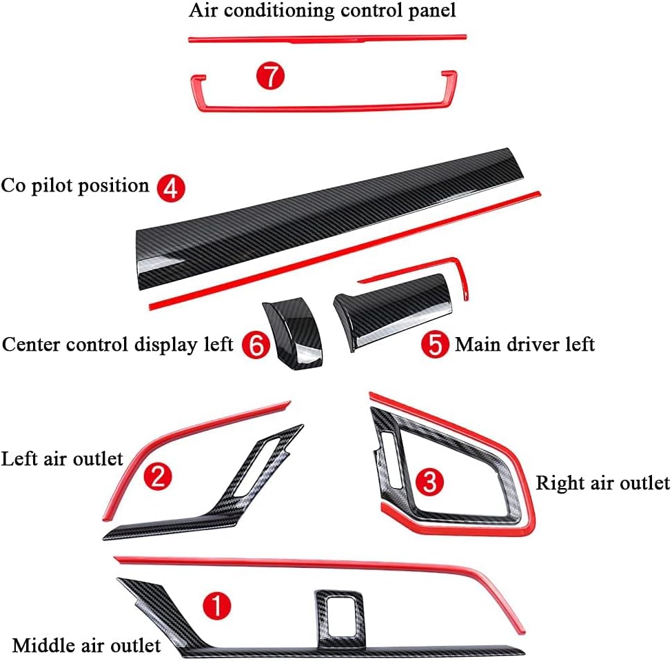 Carbon Fibre ABS Air Conditioning Outlet and Panel Instrument Panel for 10th Gen Honda Civic 2016 2017 2018 2019 2020 2021 C58008