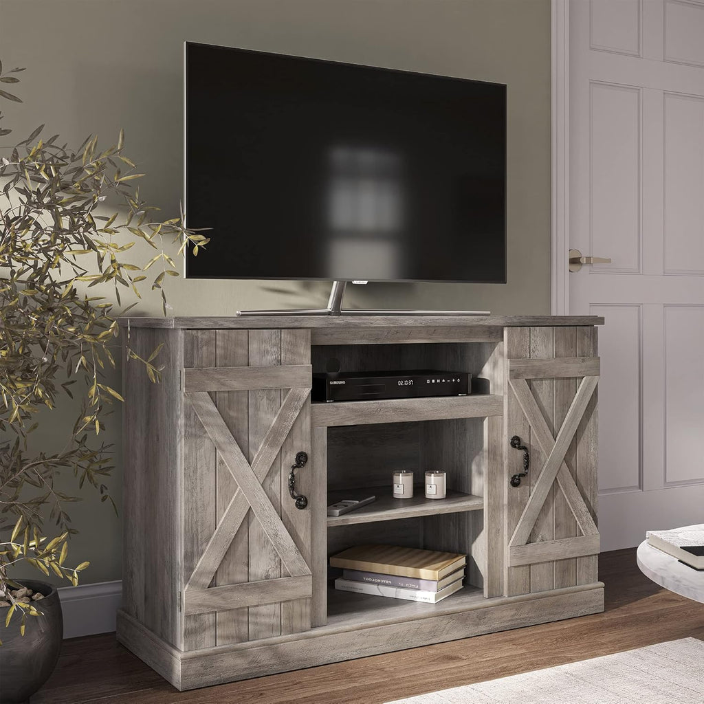Industrial Electric Fireplace TV Stand with Open Storage Shelves and Cabinets B625