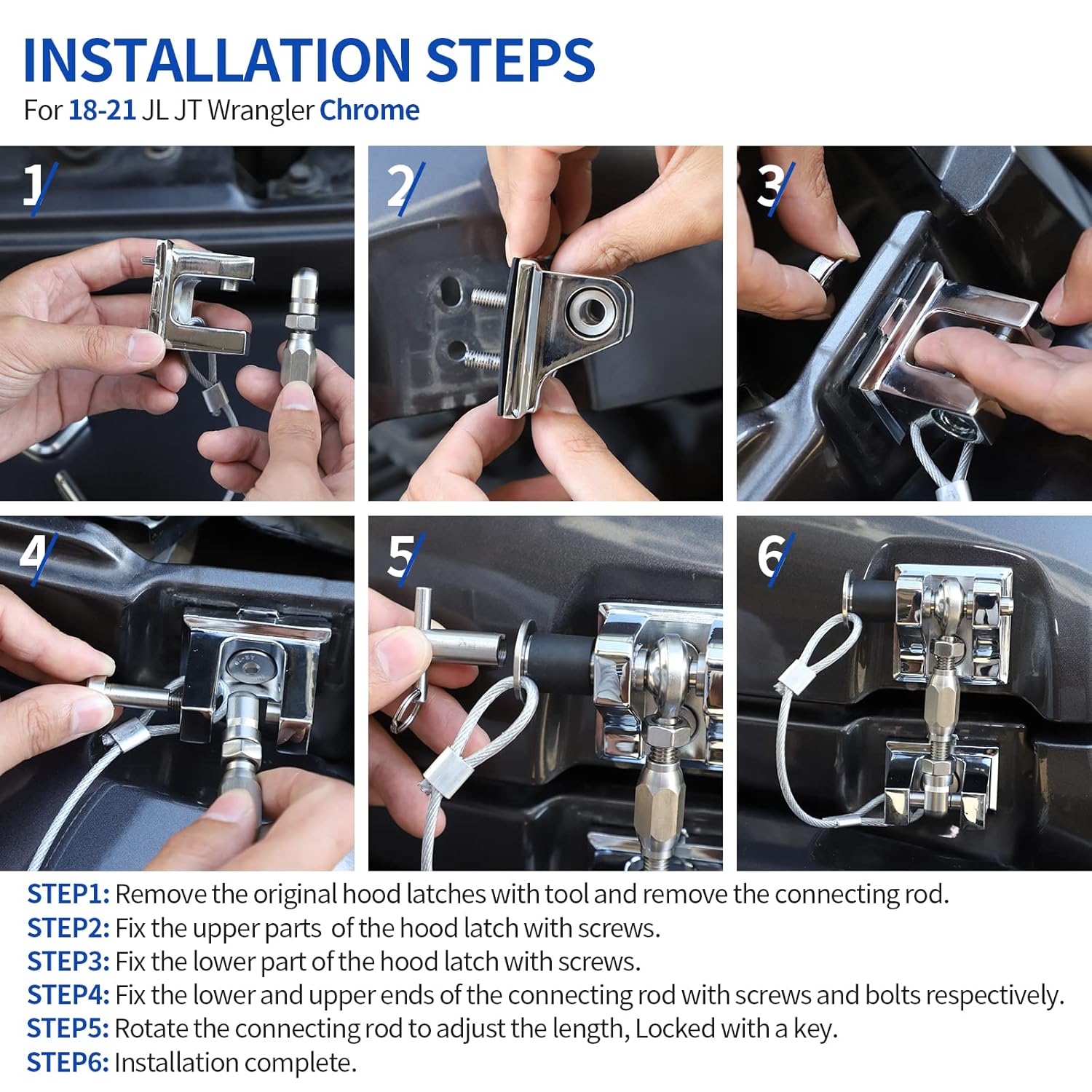 Hood Latches for Jeep Wrangler JL JT, Aluminum Alloy, Chrome, Pack of 2 B4091