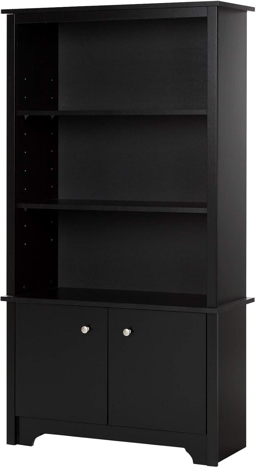 Pure Black 3-Shelf Bookcase with 2 Doors W604299