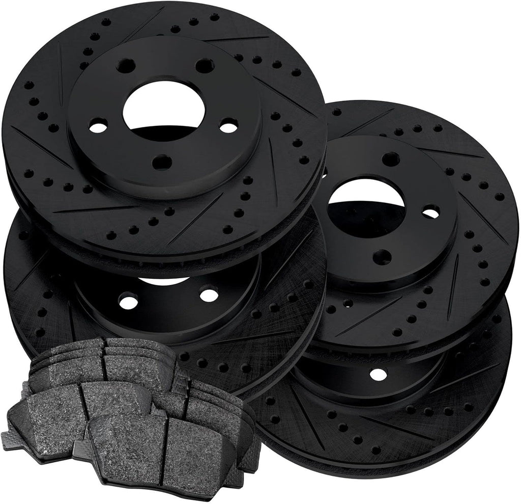 Black Drilled Slotted Brake Rotors and Semi Metallic Brake Pads M628621