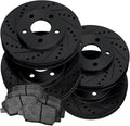 Black Drilled Slotted Brake Rotors and Semi Metallic Brake Pads M628621