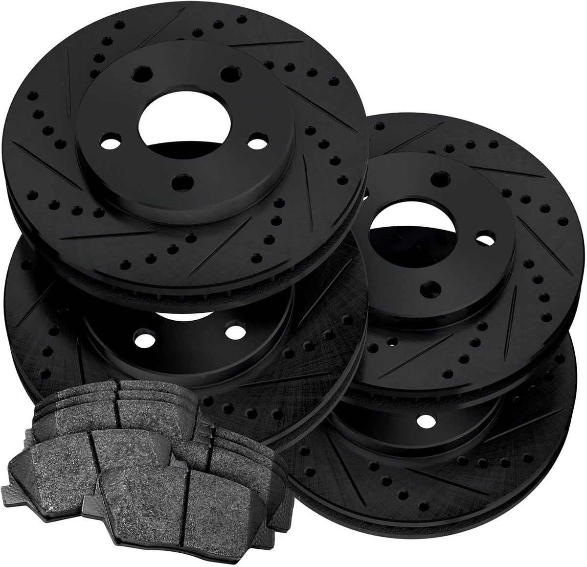 Black Drilled Slotted Brake Rotors and Semi Metallic Brake Pads M628621