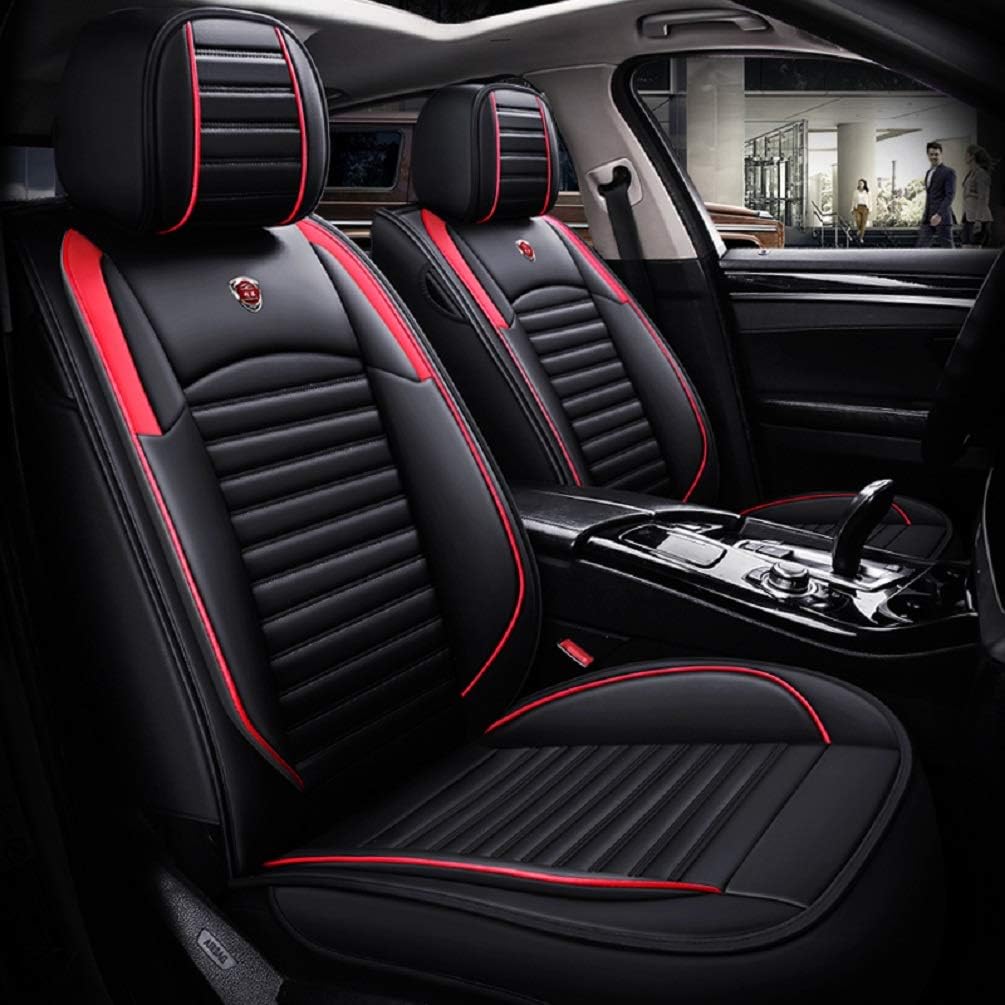 Black-red PU Leather Car Seat Covers 5 Seats Full Set I5290