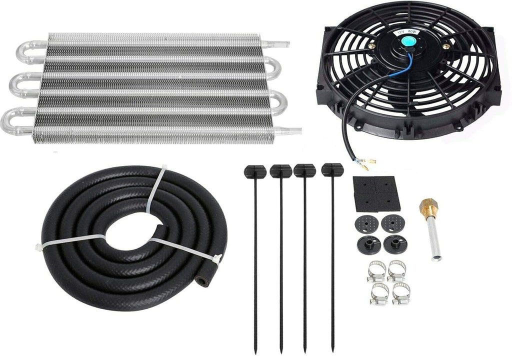 6 Row Transmission Cooler Aluminium Radiator Remote Oil Cooler with 10" Cooling Fan Mounting Kit Pack of 2 E9533