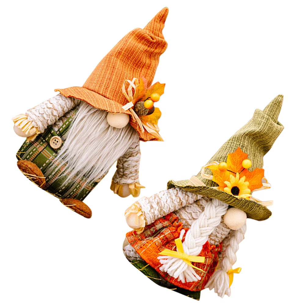 2 Pcs Thanksgiving Harvest Gnome Elf Desktop Party Decor E60642