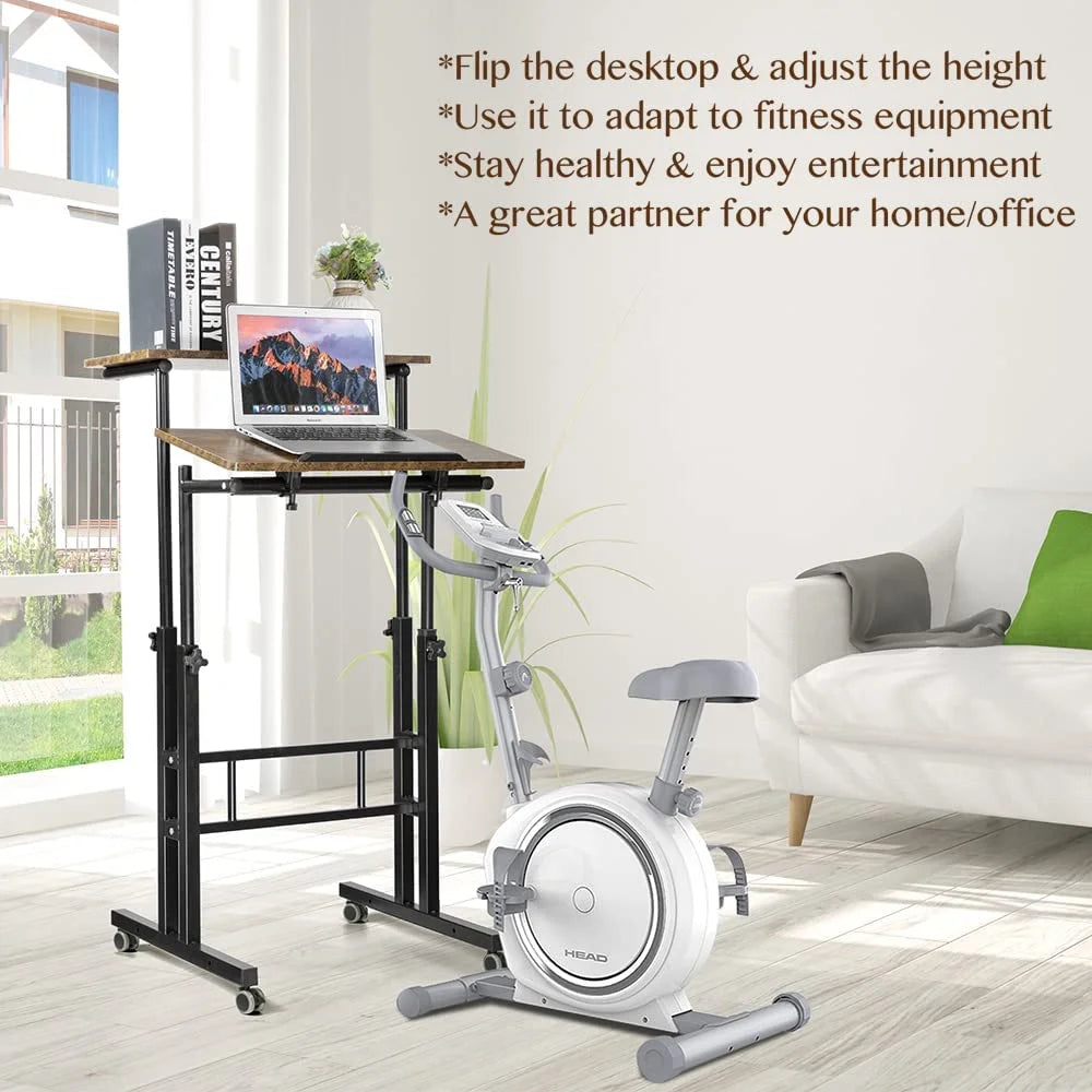 Rustic Brown Adjustable Height Rolling Desk Laptop Cart S454768