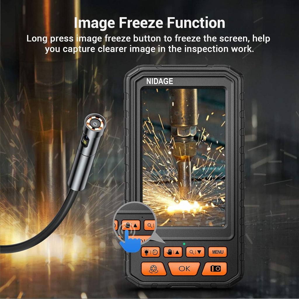5.0mm Dual Lens Inspection Camera Endoscope with 5 1080P HD IPS Screen, 11.5ft Cable, IP67 Waterproof Borescope Q17403