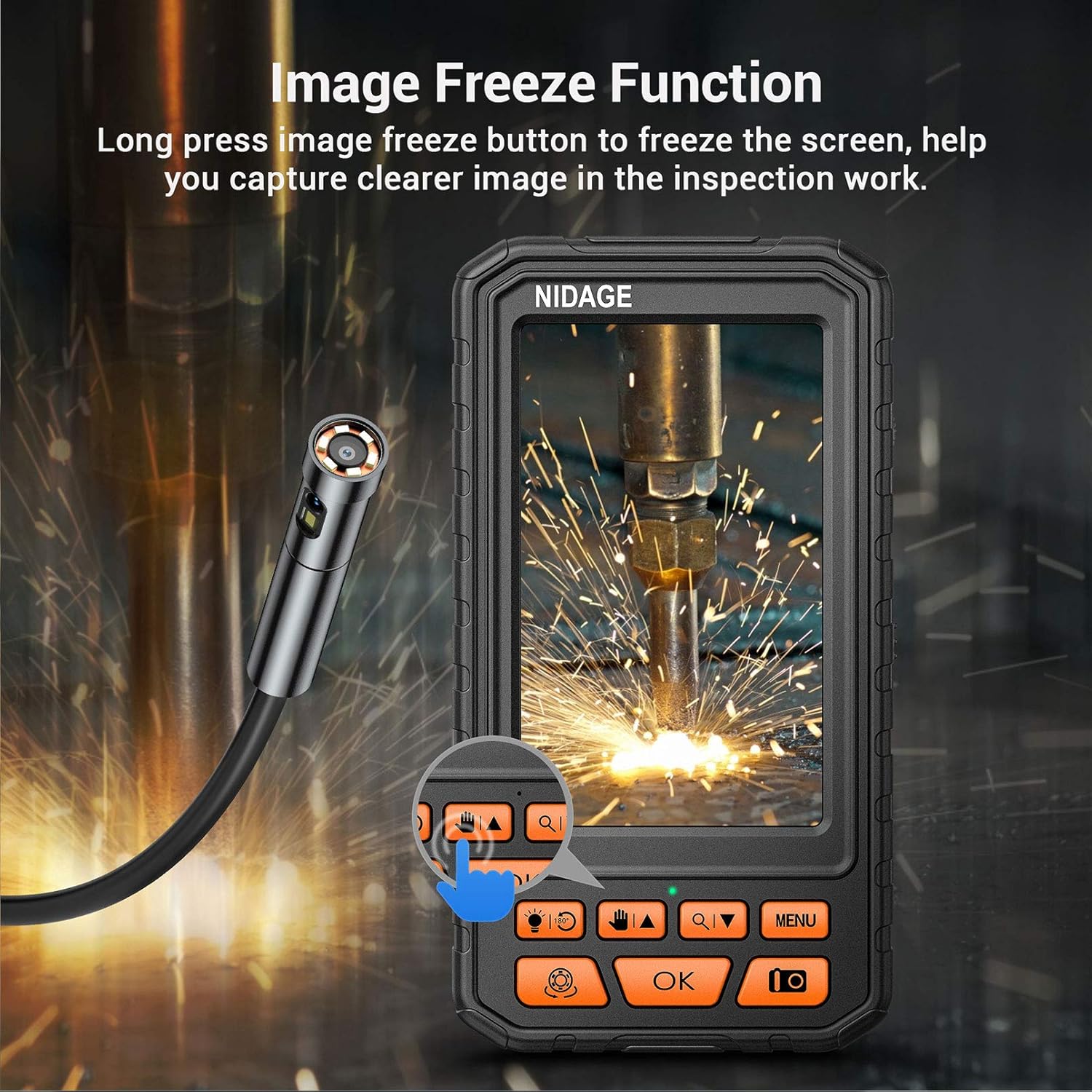 5.0mm Dual Lens Inspection Camera Endoscope with 5 1080P HD IPS Screen, 11.5ft Cable, IP67 Waterproof Borescope Q17403