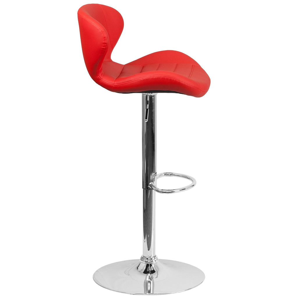 Red Adjustable Height Barstool with Curved Back and Chrome Base P685010