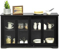 White Stackable Kitchen Sideboard with Sliding Glass Doors and Adjustable Shelf B45038