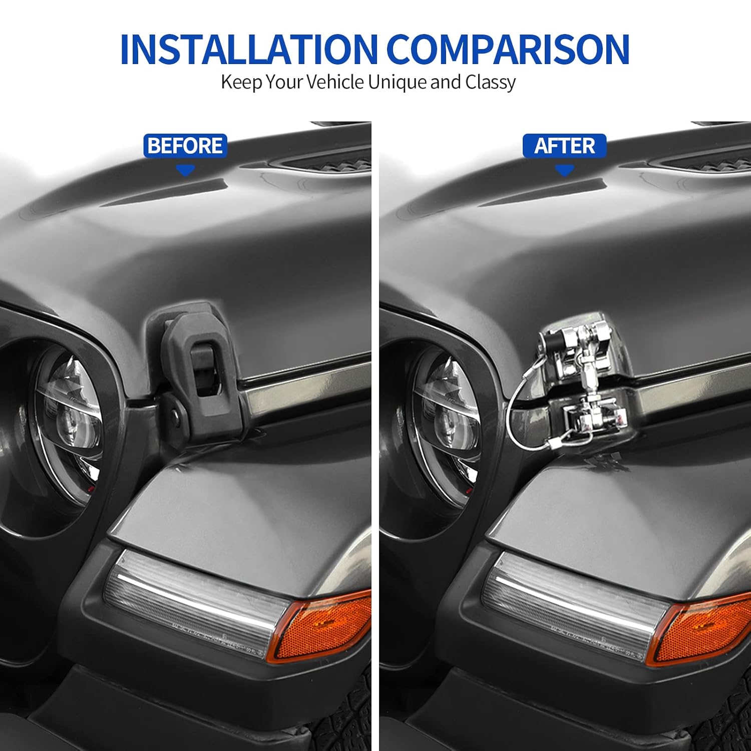 Hood Latches for Jeep Wrangler JL JT, Aluminum Alloy, Chrome, Pack of 2 B4091