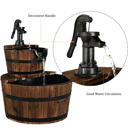 2-Tier Barrel Waterfall Fountain with Electric Pump G164003