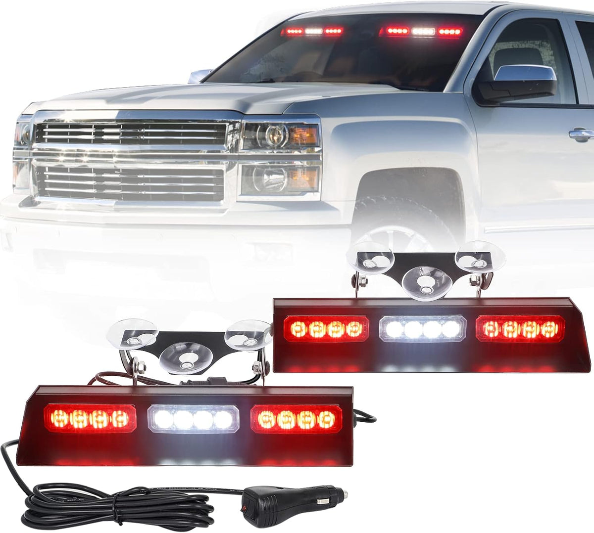 Emergency Strobe Dash Lights Bar, Red/Blue, 2x10", 24 LED, Pack of 2 T4896