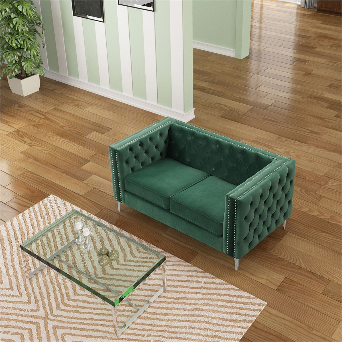 Dark Green 3-PC Velvet Loveseat and 2 Chairs Set W2456