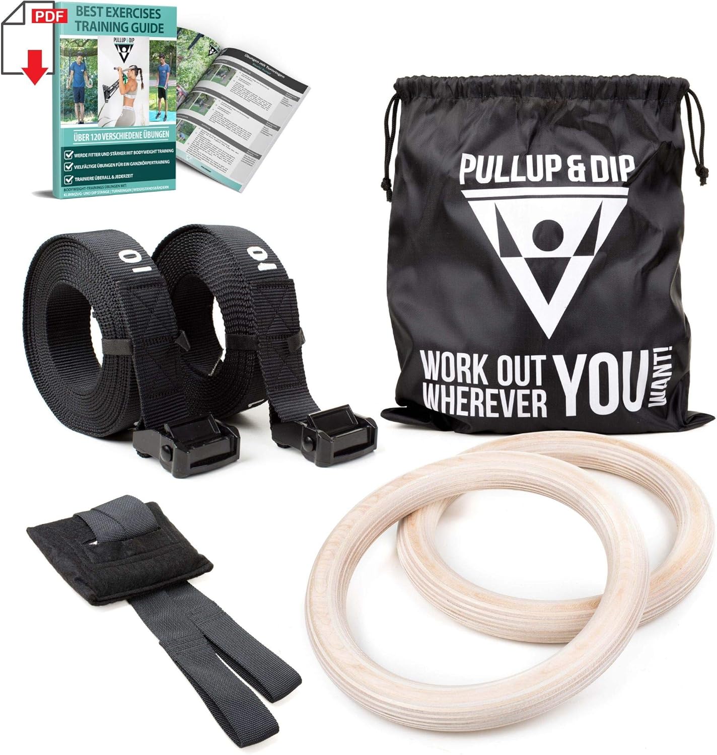 Wooden Gymnastic Rings with Carry Bag W8165