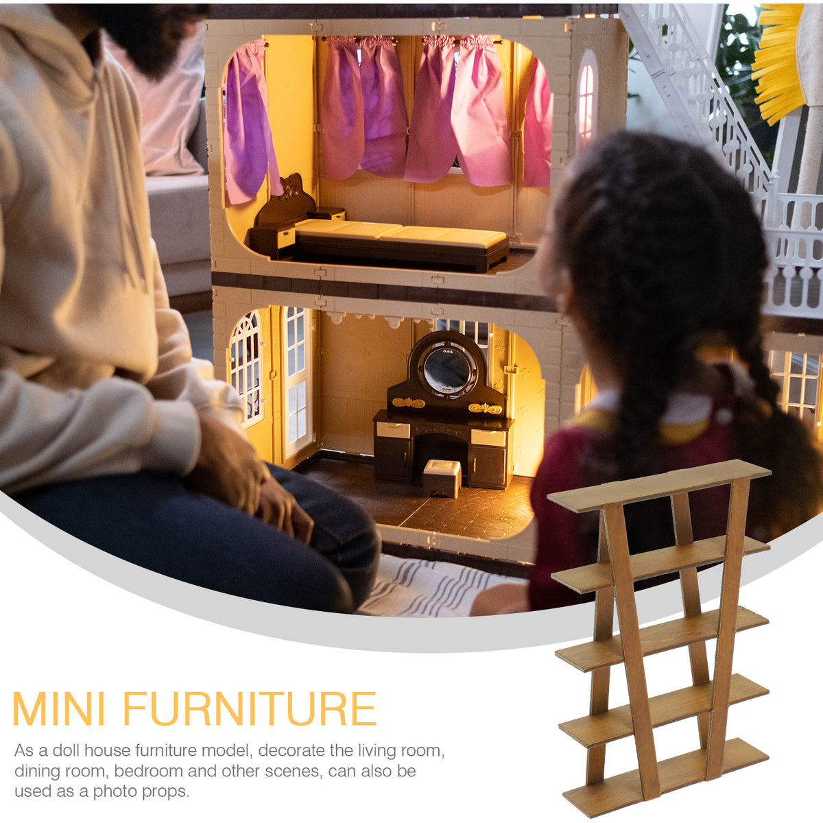 Walnut Wooden Dollhouse Cabinet Bookshelf U990864
