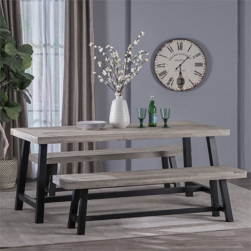 3 Piece Outdoor Acacia Wood Dining Set in Light Gray Z61930