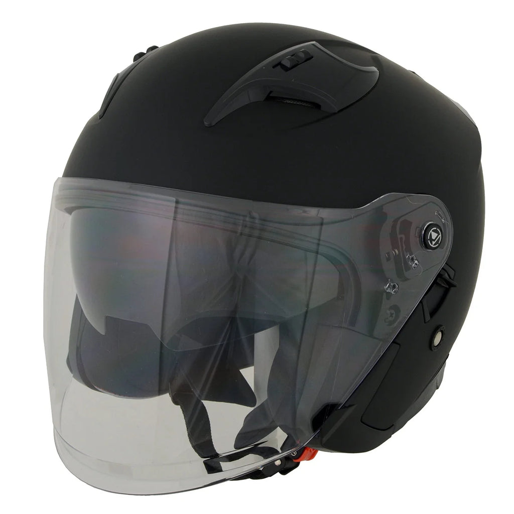 Matte Black Open Face 3/4 Helmet with Drop Down Tinted Visor Y1686