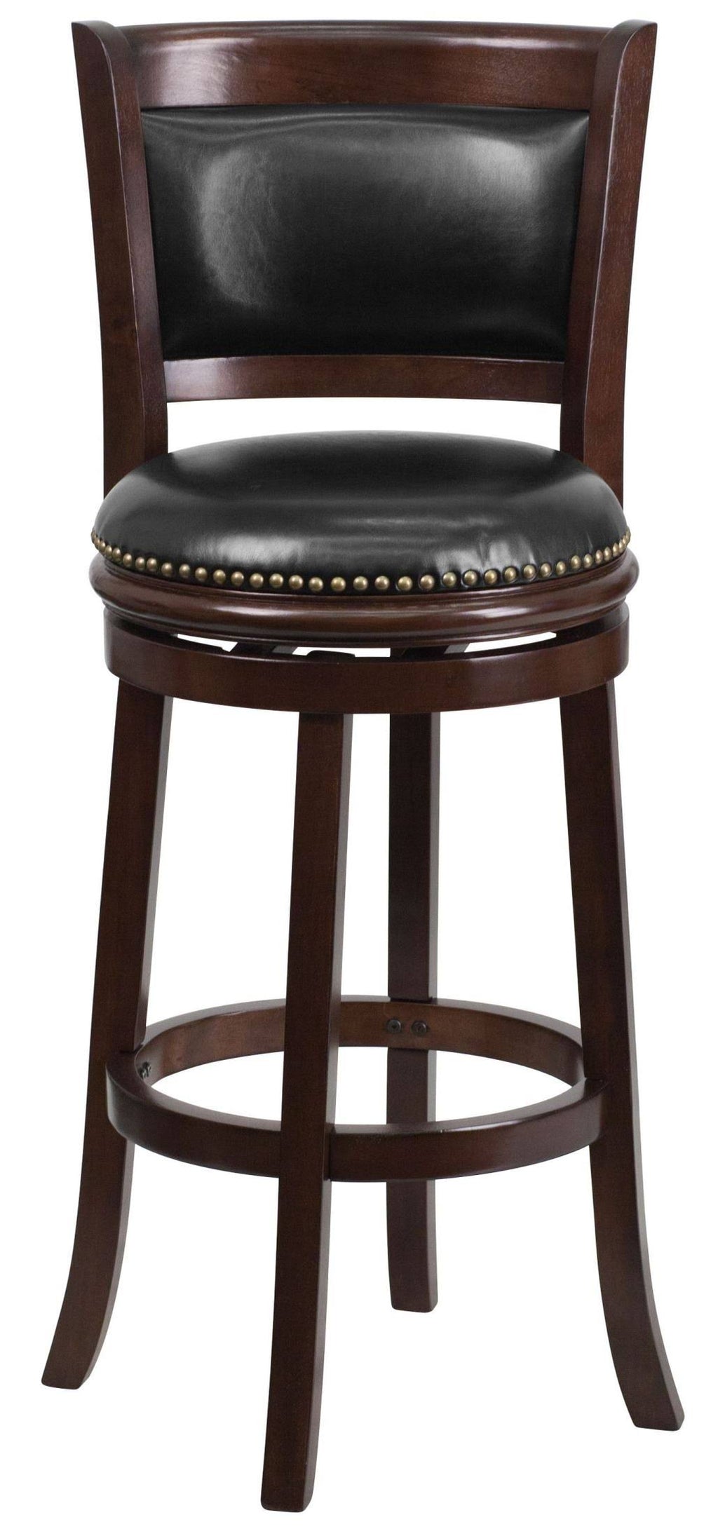 Cappuccino Wood Barstool with Black Leather Swivel Seat M288436