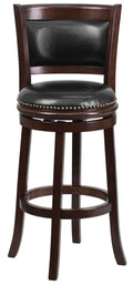 Cappuccino Wood Barstool with Black Leather Swivel Seat M288436