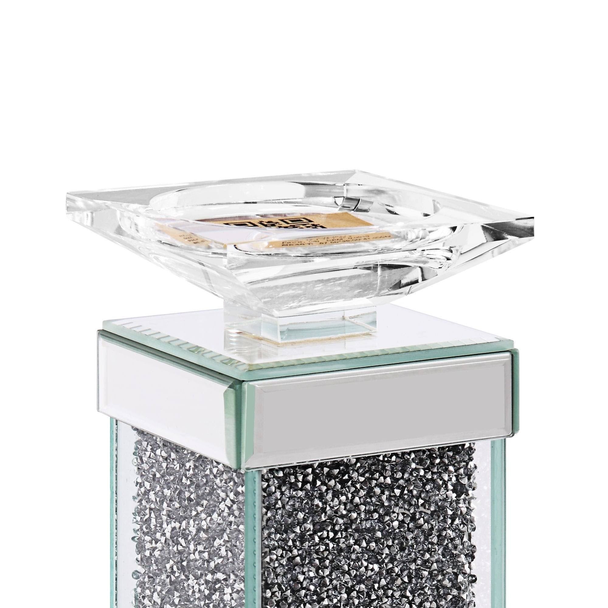 Set of Two Clear Glass Candle Holder with Faux Crystals D531