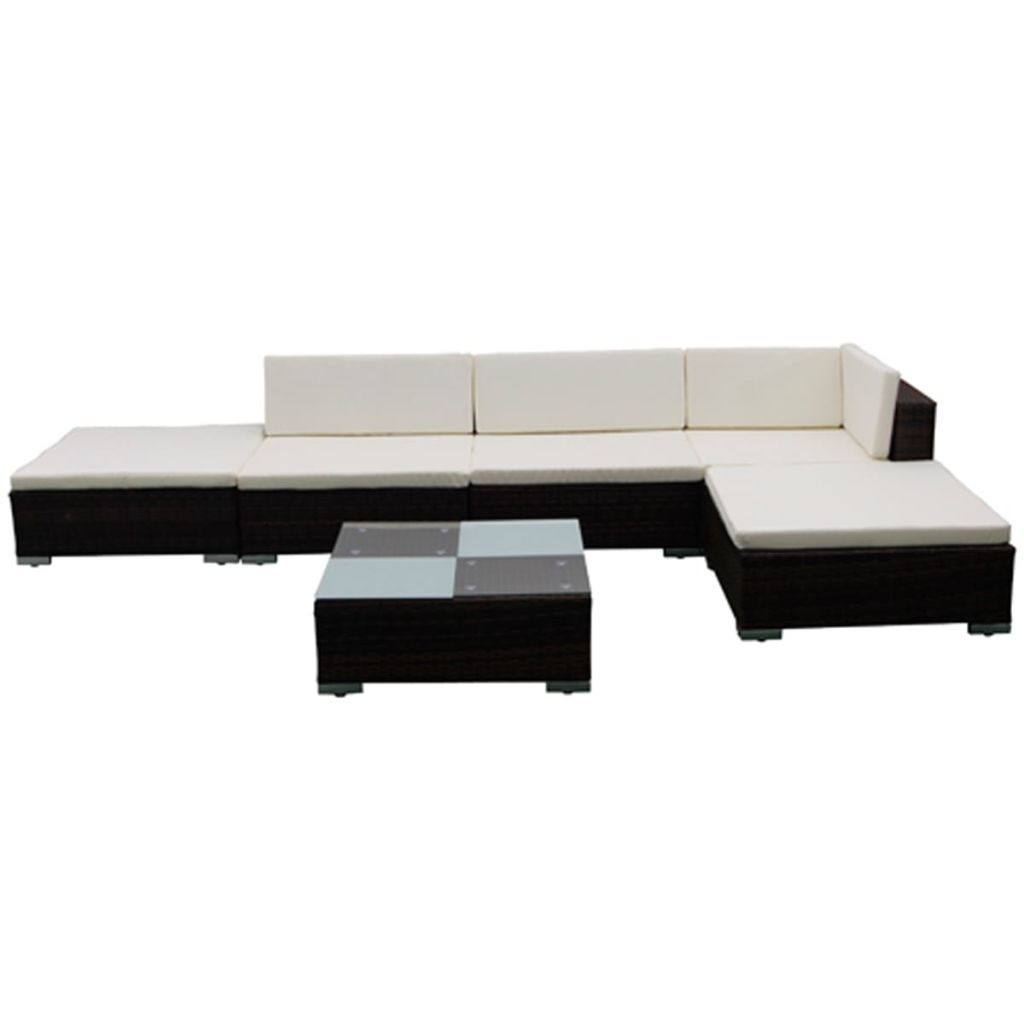 6 Pieces Poly Rattan Garden Lounge Set with 3 Sofas 2 Ottomans 1 Tea Table B523